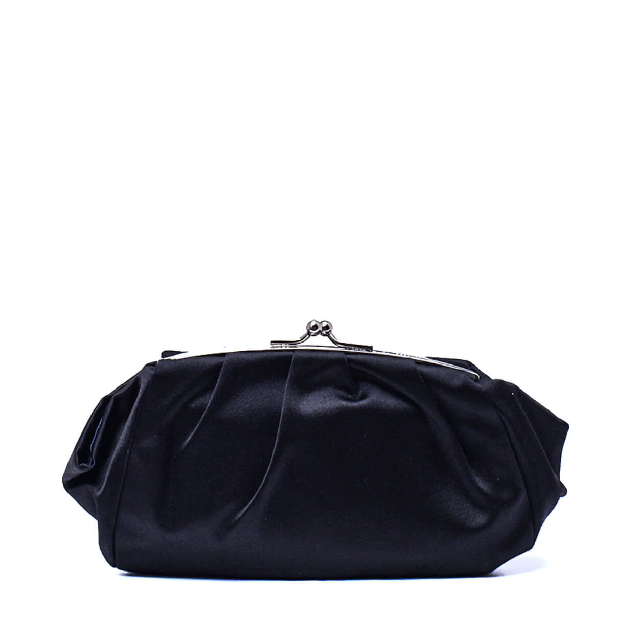 Balenciga - Black Satin Crystal Embellished Night Clutch Bag 